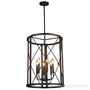 18 Inch Steel Wood Tone Chandelier Light